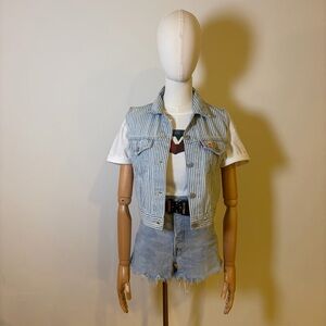 Vintage Style Levi's Striped Denim Vest Small